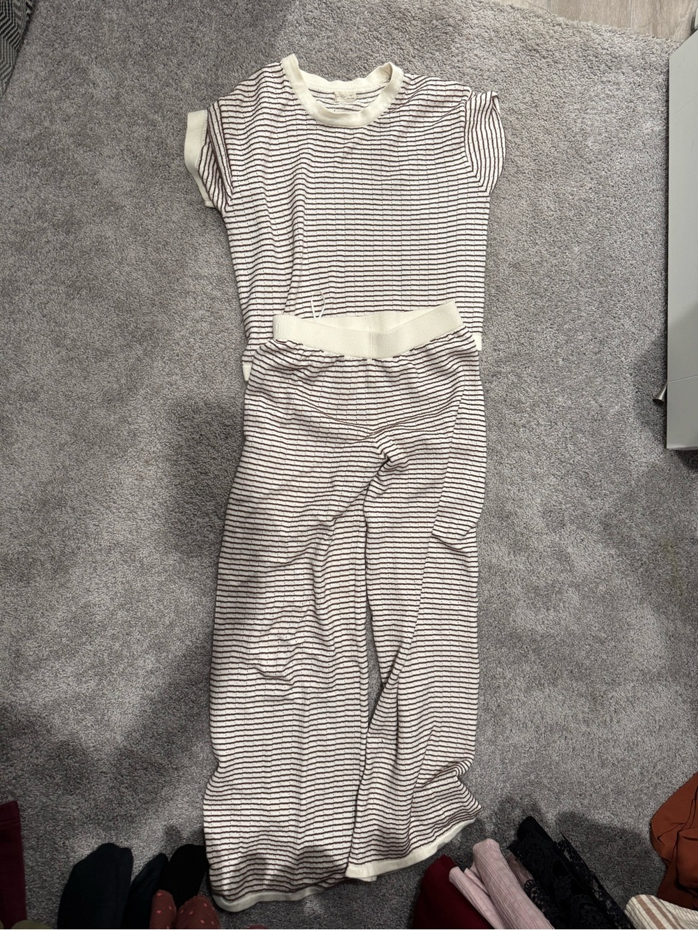 Rylee and Crus Women’s Striped Knit Wide-Leg Pants & Top Set - Cream and Brown